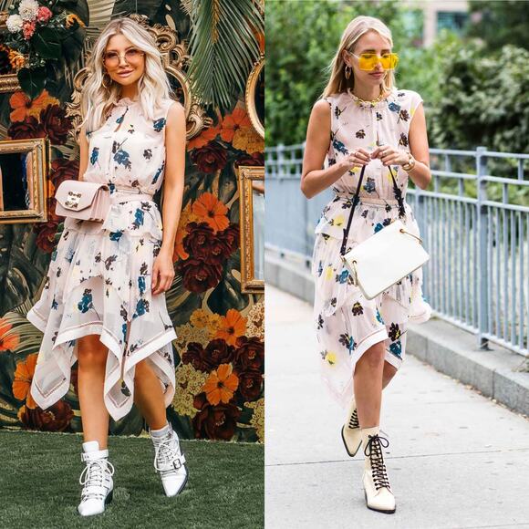 Self-Portrait Graphic Print Floral Dress Pink - Picture 1 of 11